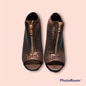 Steve Madden 6” black mesh peep toe heel.